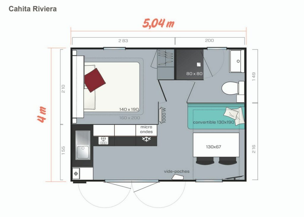 Layout Mobile-home Privilège® Standing 1 chambre 2/3 personnes