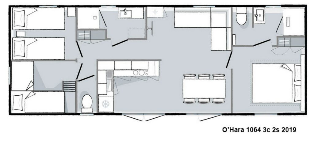 Layout Mobile-home Patio® Premium 3 chambres 6 personnes