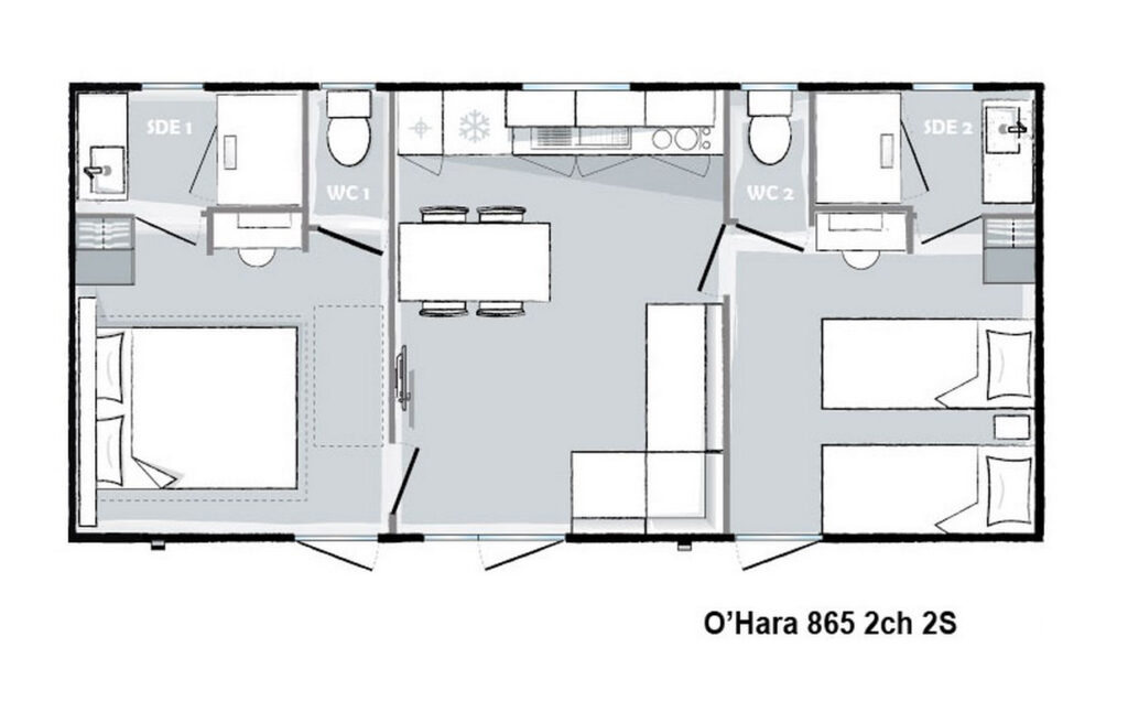 Layout Mobile-home Patio® Premium 2 chambres 4 personnes