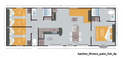 Layout Mobile-home Patio® Premium 3 chambres 6 personnes