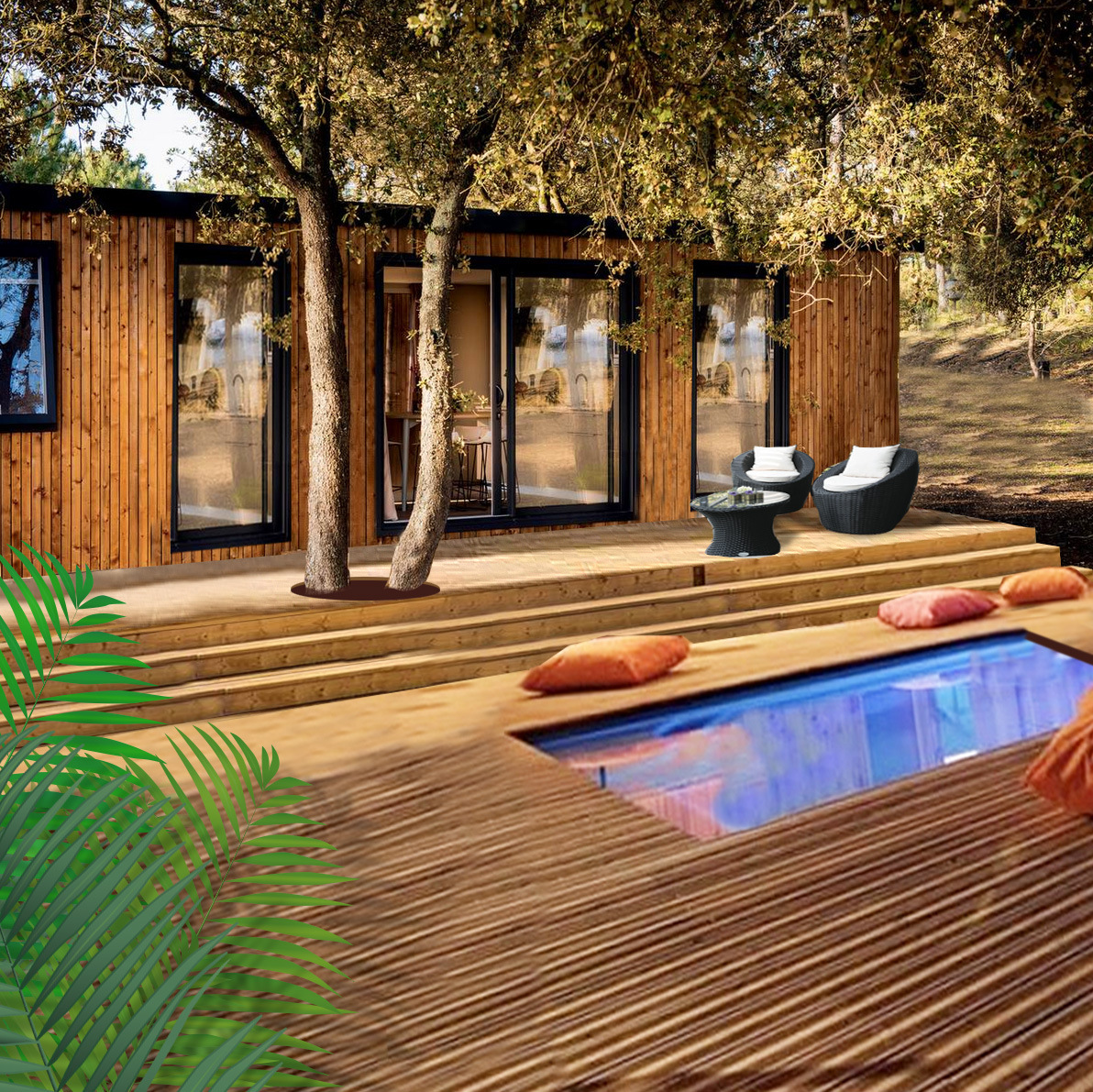 Super luxury mobile home for 4 guests with private pool