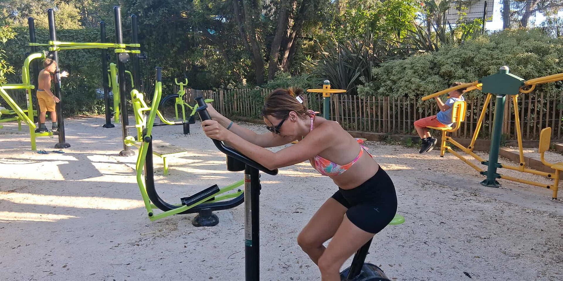 Bicycles, weight training equipment... at the campsite!