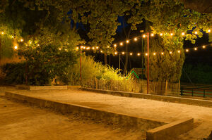 The campsite's pétanque court by night